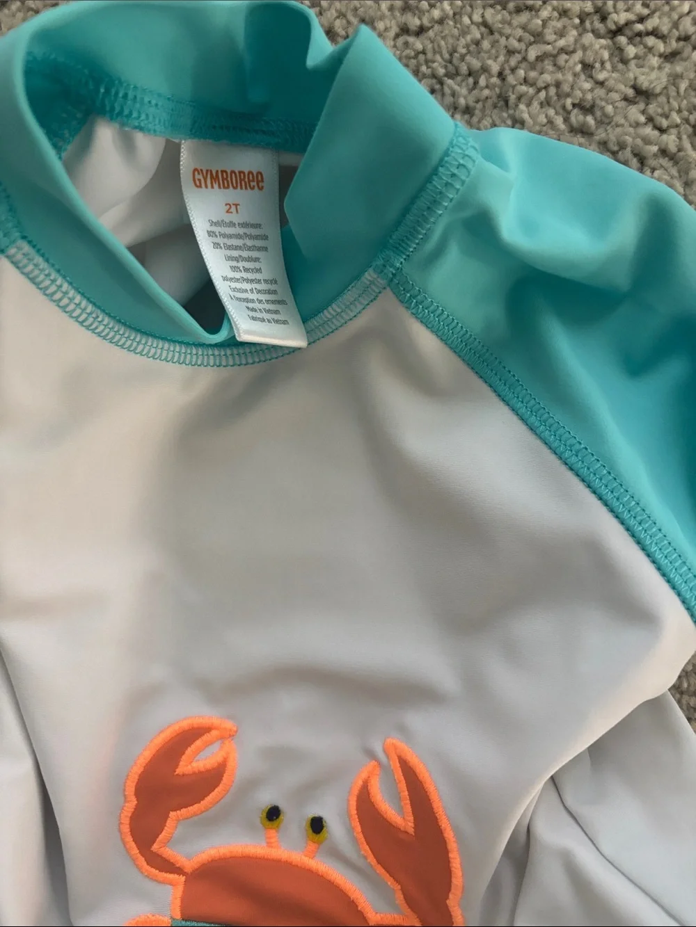 GYMBOREE Kids Teal & White Rash Guard Set with Ocean Print Swim Shorts